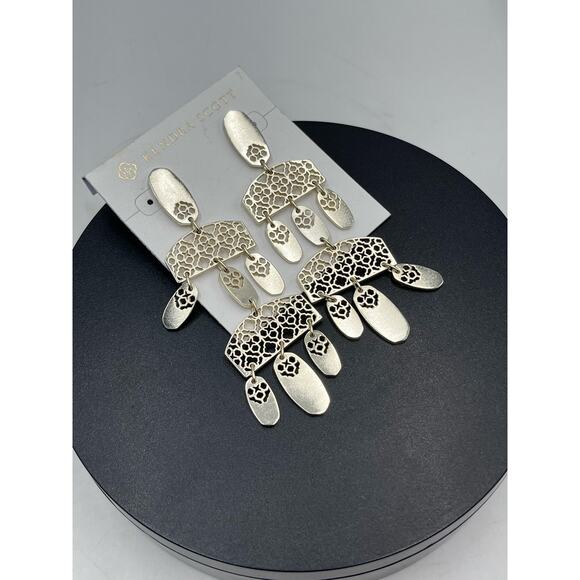 Kendra Scott Emmet Matte Gold‎ Plated Filigree Dangle Earrings New - Picture 10 of 16